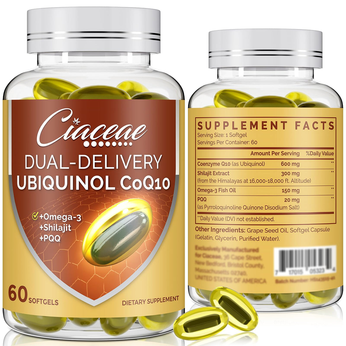 Ciaceae Ubiquinol CoQ10 600 MG Softgels vue avant avec emballage