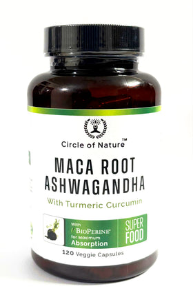 CIRCLE OF NATURE Maca et Ashwagandha capsules avec verre d'eau