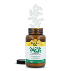 Citrate de Calcium Country Life 500mg 120 comprimés en situation sur une table
