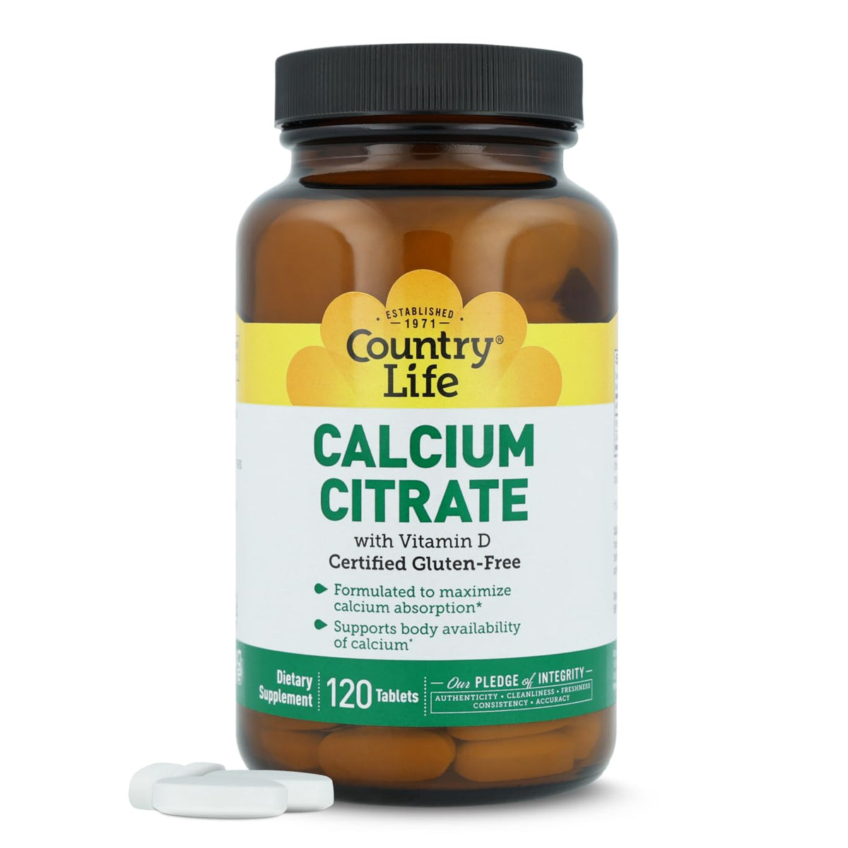 Citrate de Calcium Country Life 500mg 120 comprimés vue de face