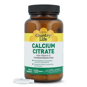 Citrate de Calcium Country Life 500mg 120 comprimés vue de face