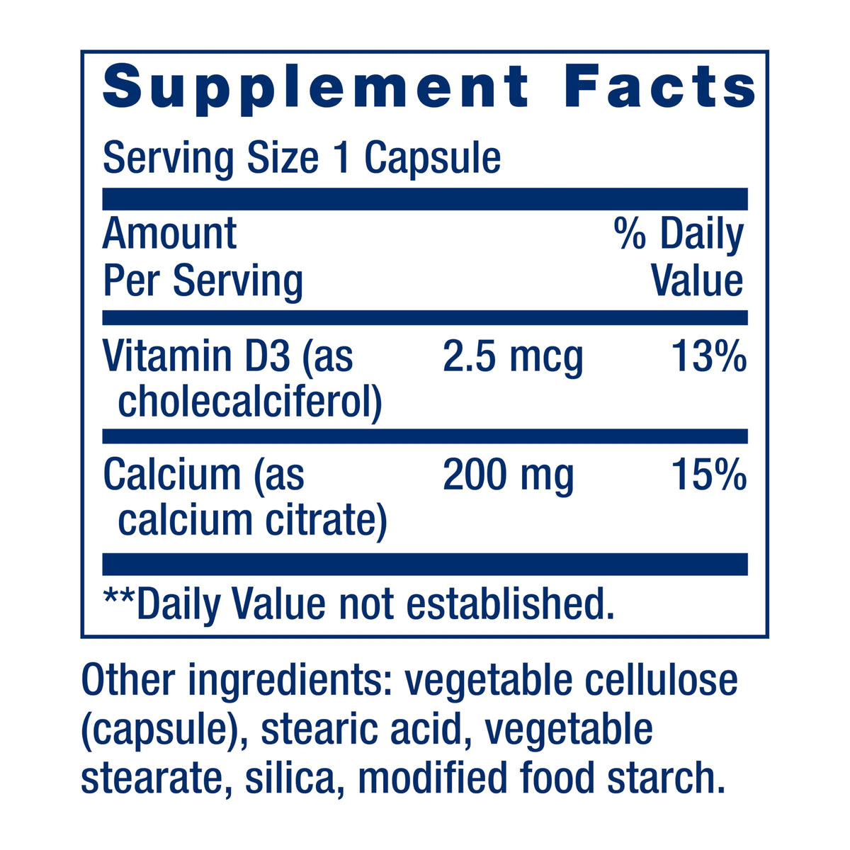 Citrate de Calcium Life Extension, étiquette détaillée avec ingrédients
