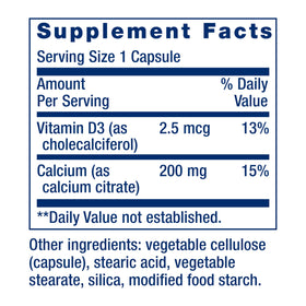 Citrate de Calcium Life Extension, étiquette détaillée avec ingrédients