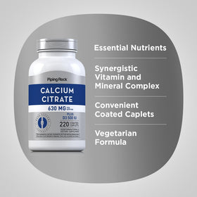 Citrate de Calcium Piping Rock 630 mg boîte arrière vue