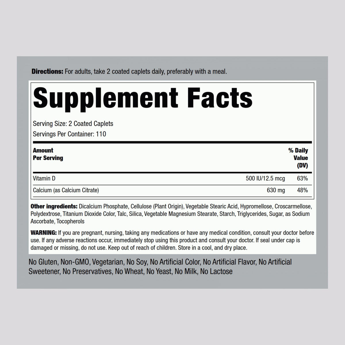 Citrate de Calcium Piping Rock 630 mg comprimés enrobés