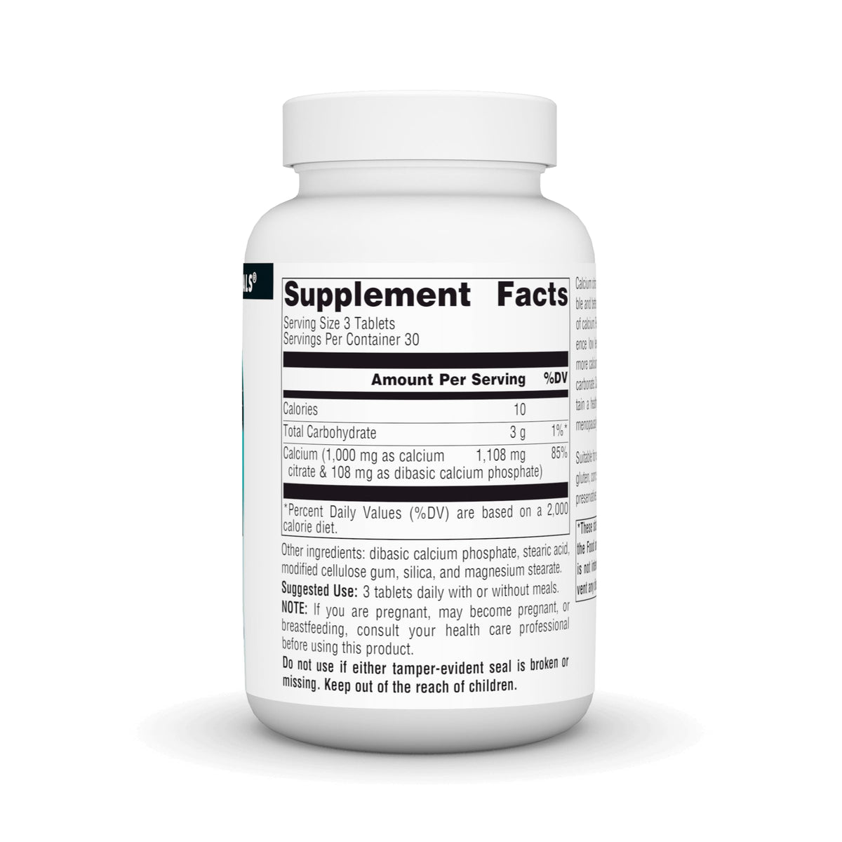 Citrate de Calcium Source Naturals 1 000 mg étiquette des ingrédients