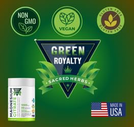 Citrate de Magnésium 1000mg 60 Capsules Végétales de GREEN ROYALTY, sur une table avec d'autres compléments