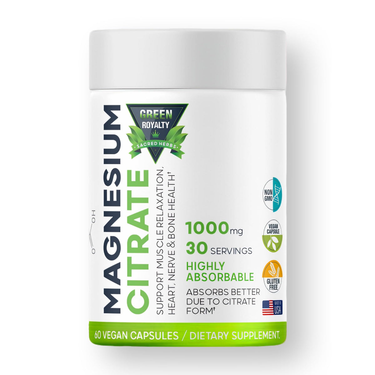 Citrate de Magnésium 1000mg 60 Capsules Végétales sur une surface en bois