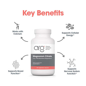 Citrate de Magnésium 170 mg Allergy Research Group, arrière du flacon