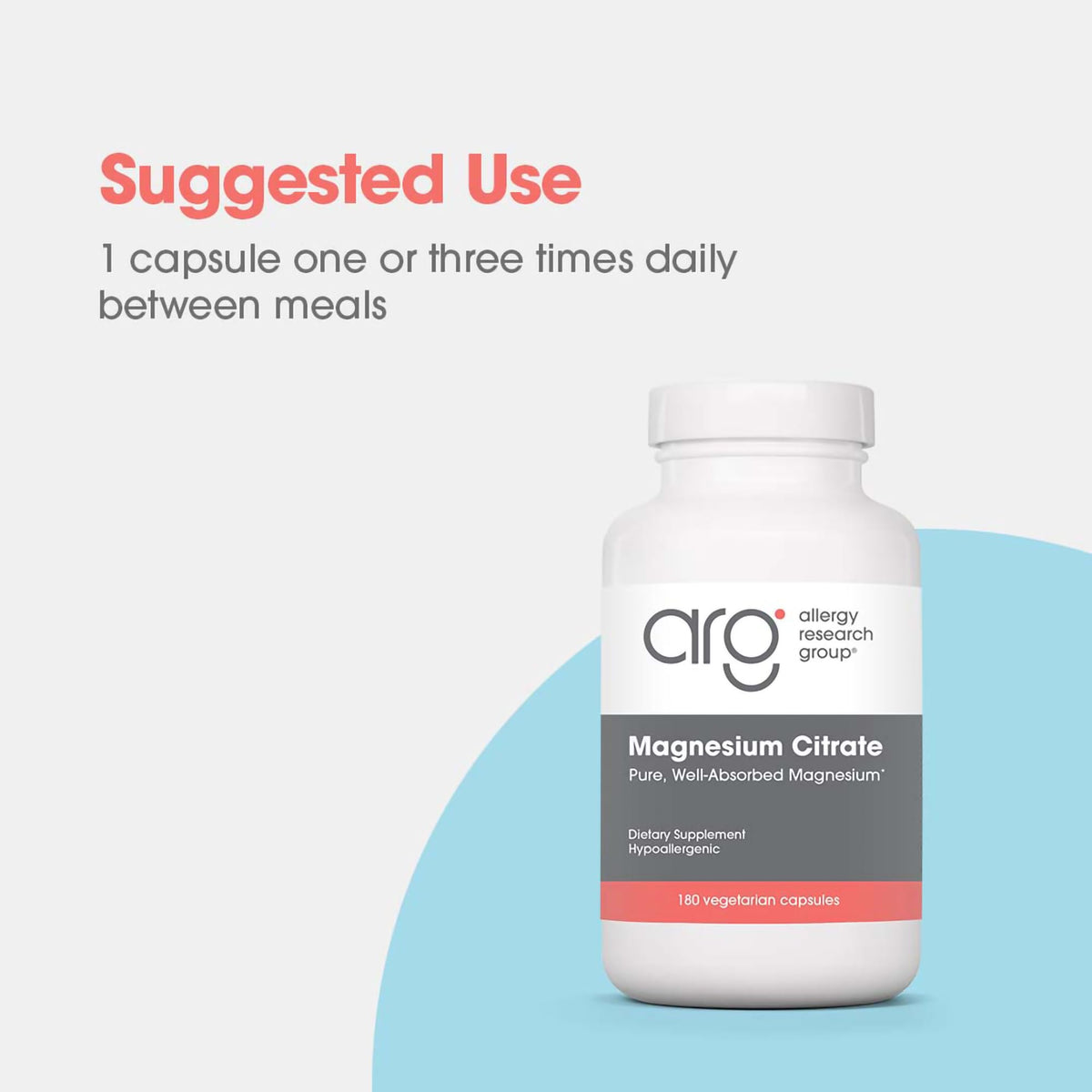Citrate de Magnésium 170 mg Allergy Research Group, vue de côté du flacon
