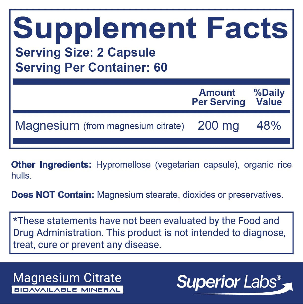 Citrate de magnésium 200mg capsules végétales, vue de côté