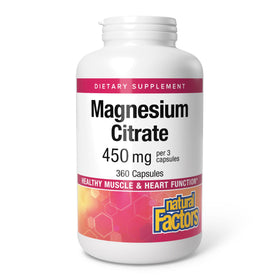 Citrate de Magnésium 450 mg Natural Factors boîte de 360 capsules vue de face