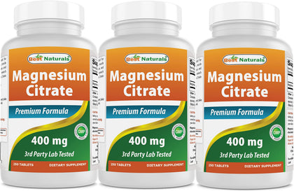 Citrate de Magnésium Best Naturals 400mg 250 comprimés vue avant