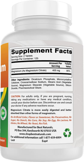 Citrate de Magnésium Best Naturals 400mg sur une surface en bois