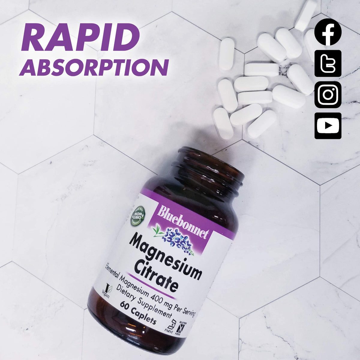 Citrate de Magnésium BlueBonnet 400mg et son étiquette