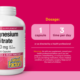 Citrate de Magnésium Natural Factors, capsule ouverte montrant la poudre