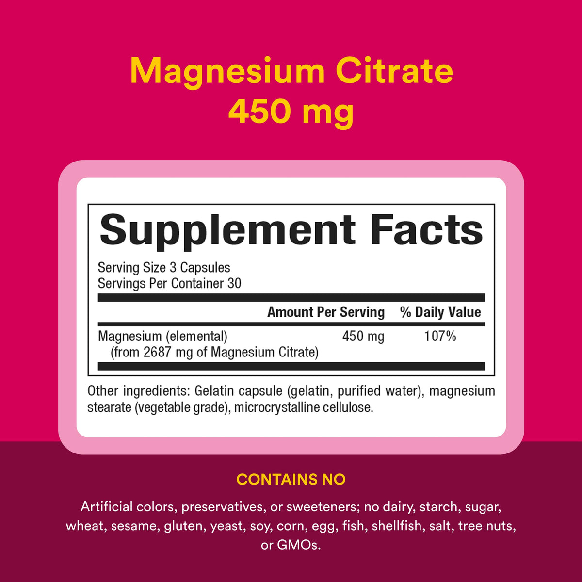 Citrate de magnésium Natural Factors - étiquette détaillant les ingrédients