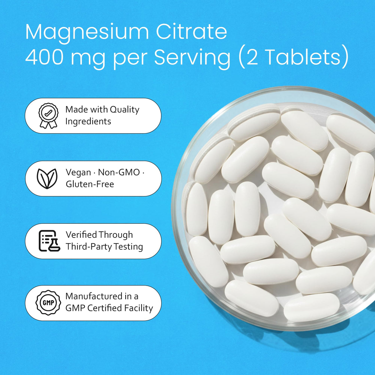 Citrate de Magnésium NaturaLife Labs comprimés alignés sur une surface