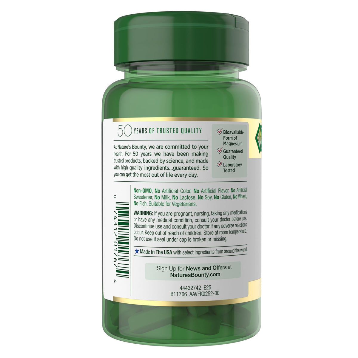 Citrate de magnésium Nature's Bounty, capsules dans un verre