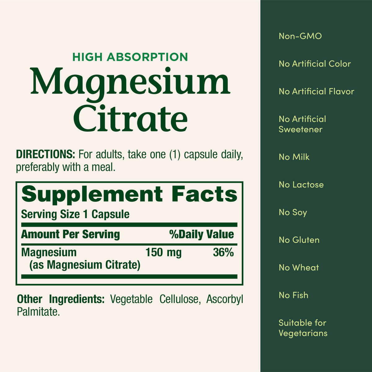 Citrate de magnésium Nature's Bounty, dosage quotidien recommandé