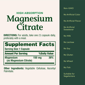 Citrate de magnésium Nature's Bounty, dosage quotidien recommandé