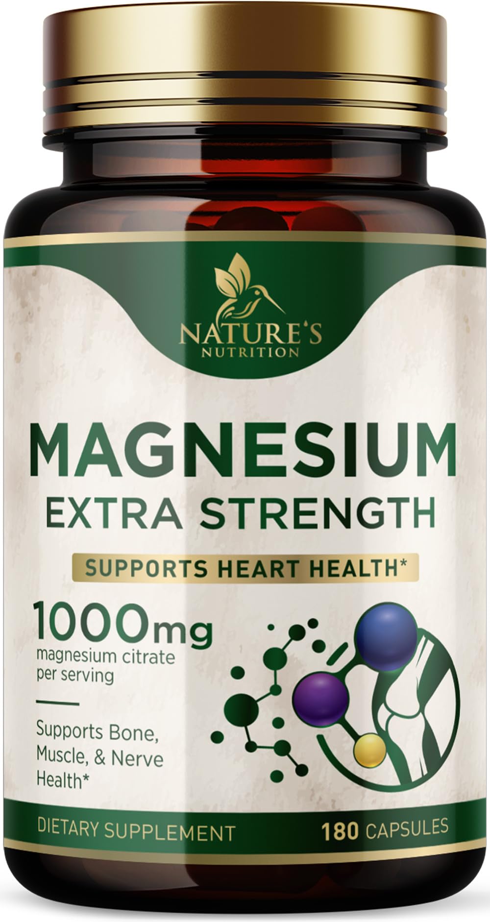 Citrate de magnésium Nature's Nutrition 1000mg, bouteille vue de face