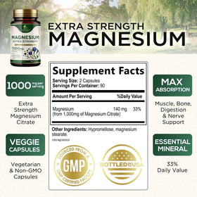 Citrate de magnésium Nature's Nutrition 1000mg, capsules en gros plan