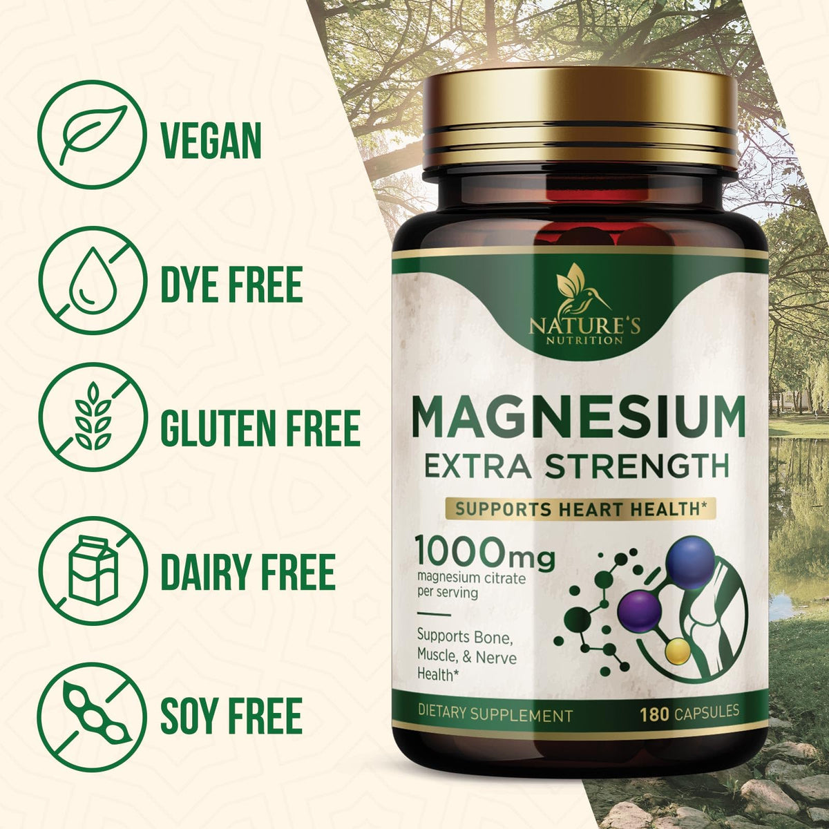 Citrate de magnésium Nature's Nutrition 1000mg, en contexte avec d'autres suppléments