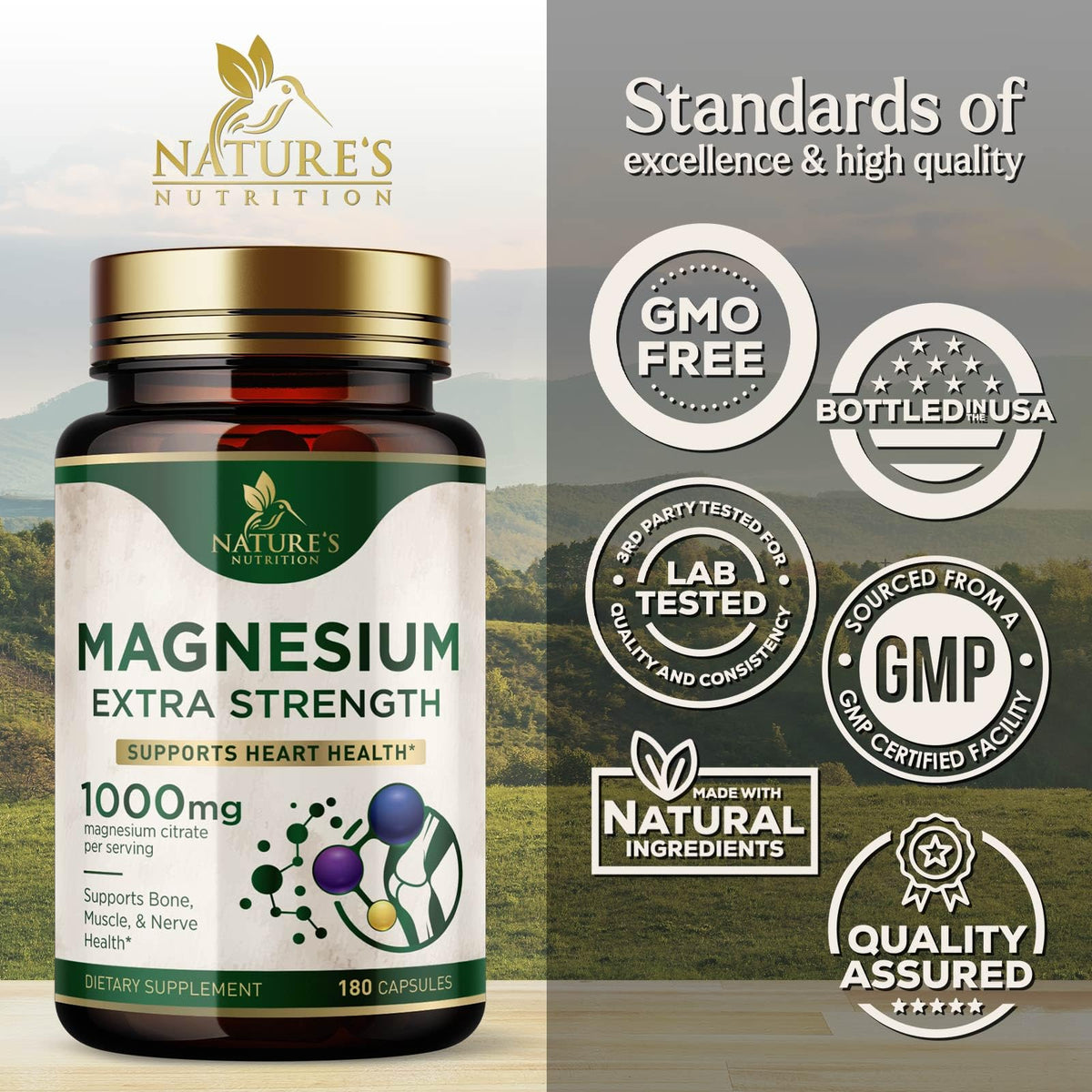 Citrate de magnésium Nature's Nutrition 1000mg, étiquette des ingrédients