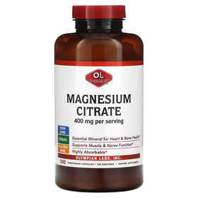 Citrate de magnésium Olympian Labs 400mg, flacon de 300 capsules, vue de face