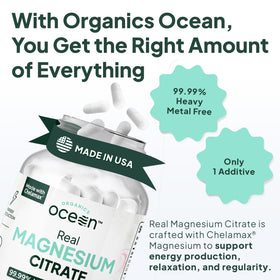 Citrate de magnésium Organics Ocean 250 mg, étiquette du produit