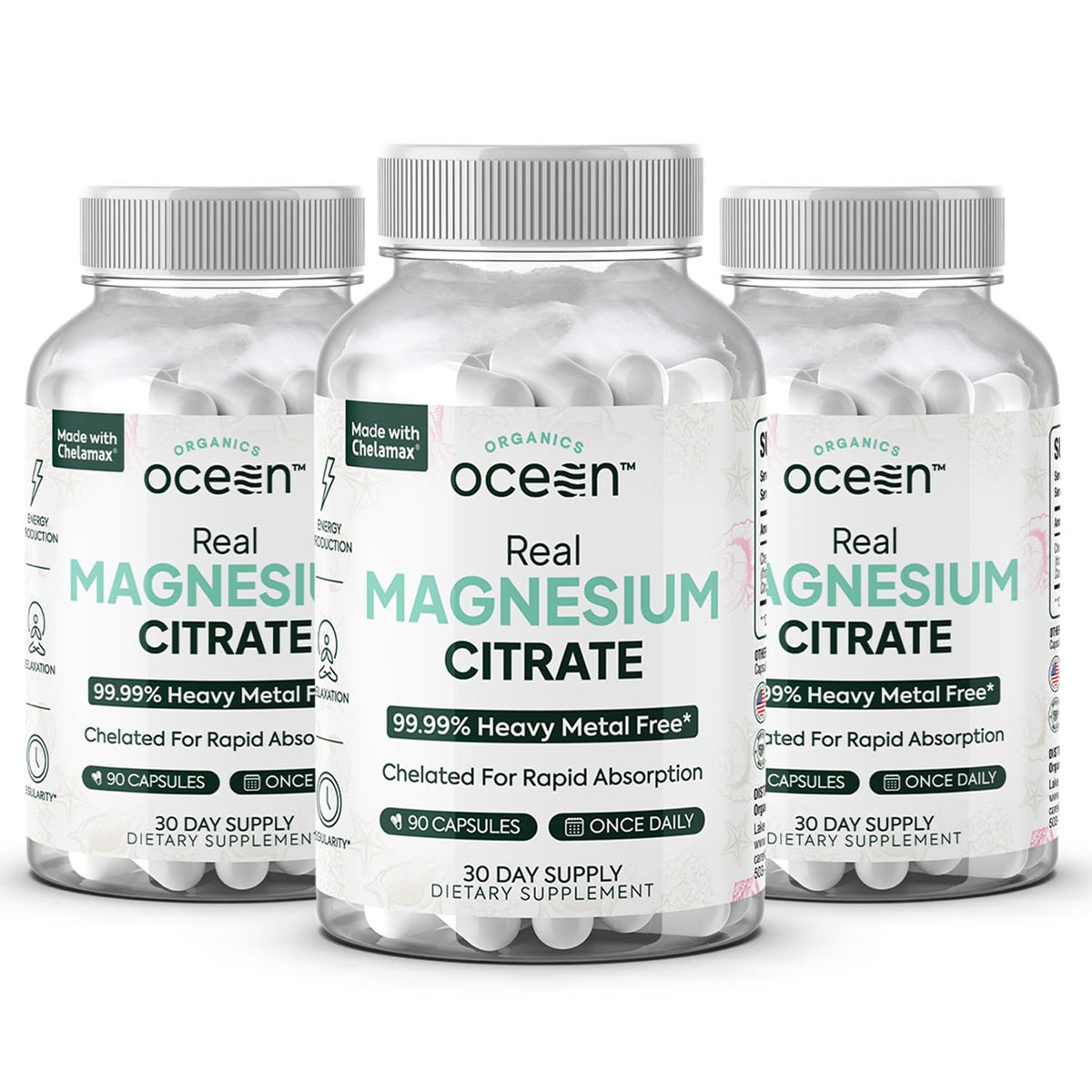 Citrate de magnésium Organics Ocean 250 mg, vue de face