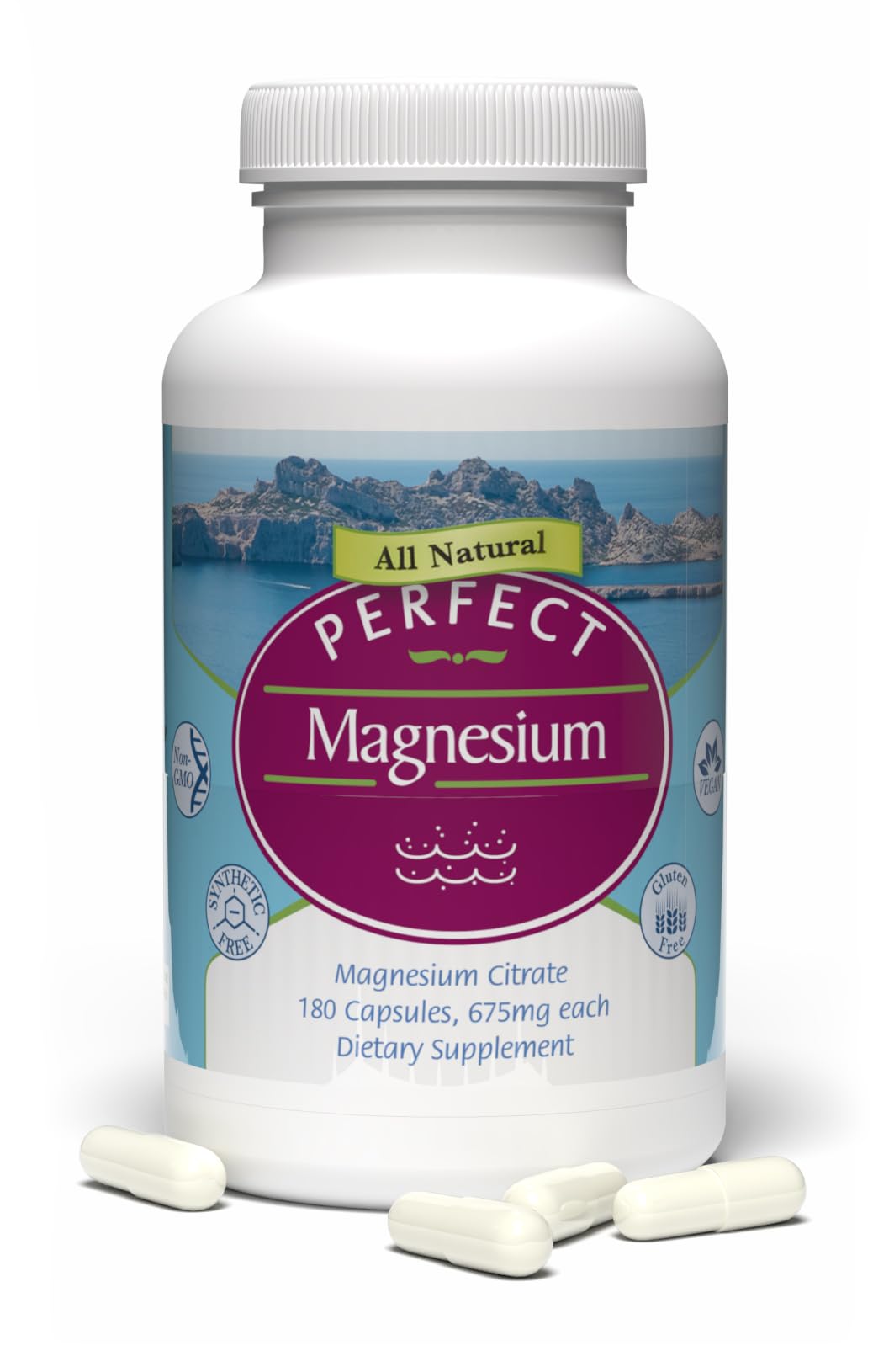 Citrate de Magnésium Perfect Supplements, 180 gélules végétales, vue de face