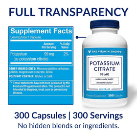 Citrate de potassium 99 mg à côté d'un verre d'eau