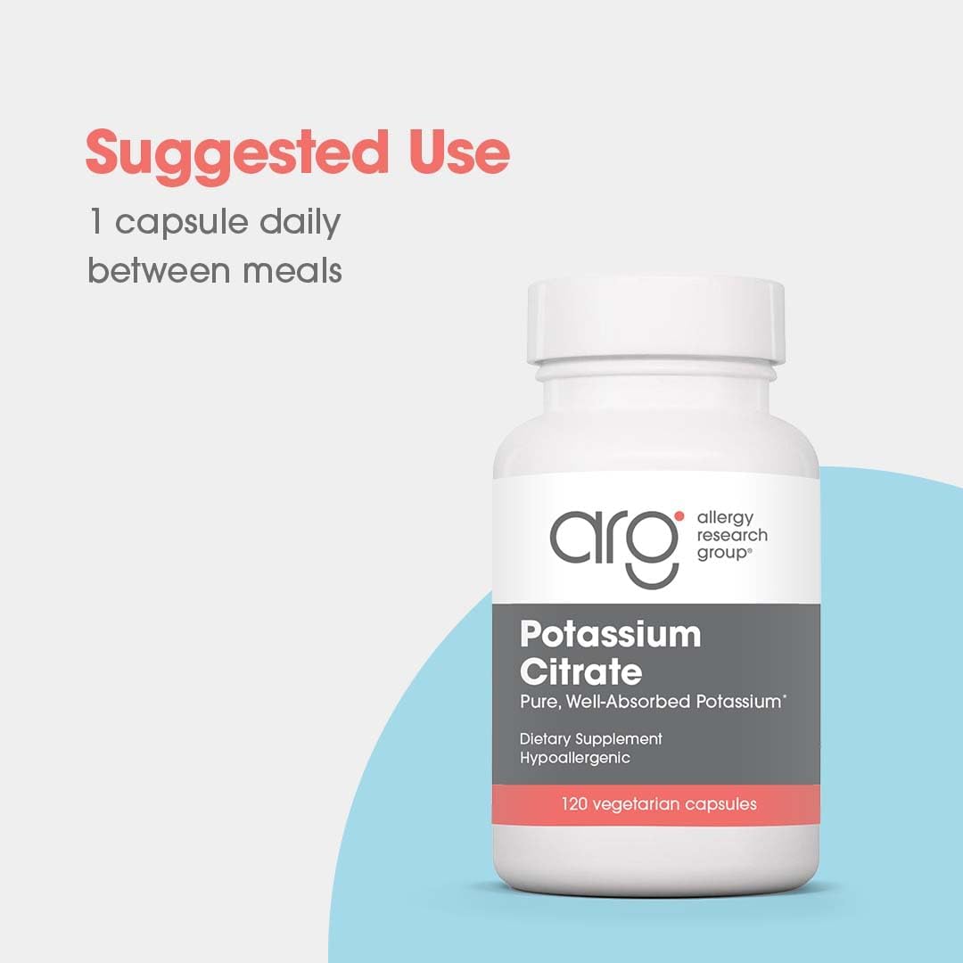 Citrate de potassium 99 mg Allergy Research Group - flacon ouvert avec capsules