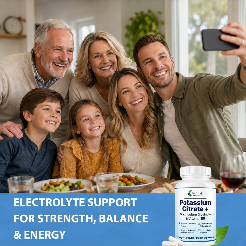 Citrate de Potassium NUTRINIC WELLNESS avec ingrédients en arrière-plan