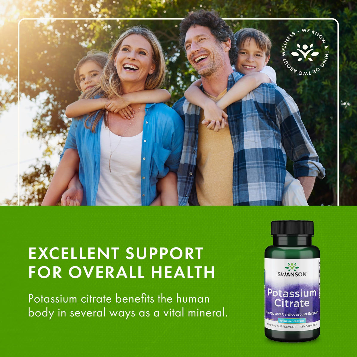 Citrate de Potassium Swanson flacon ouvert montrant les capsules