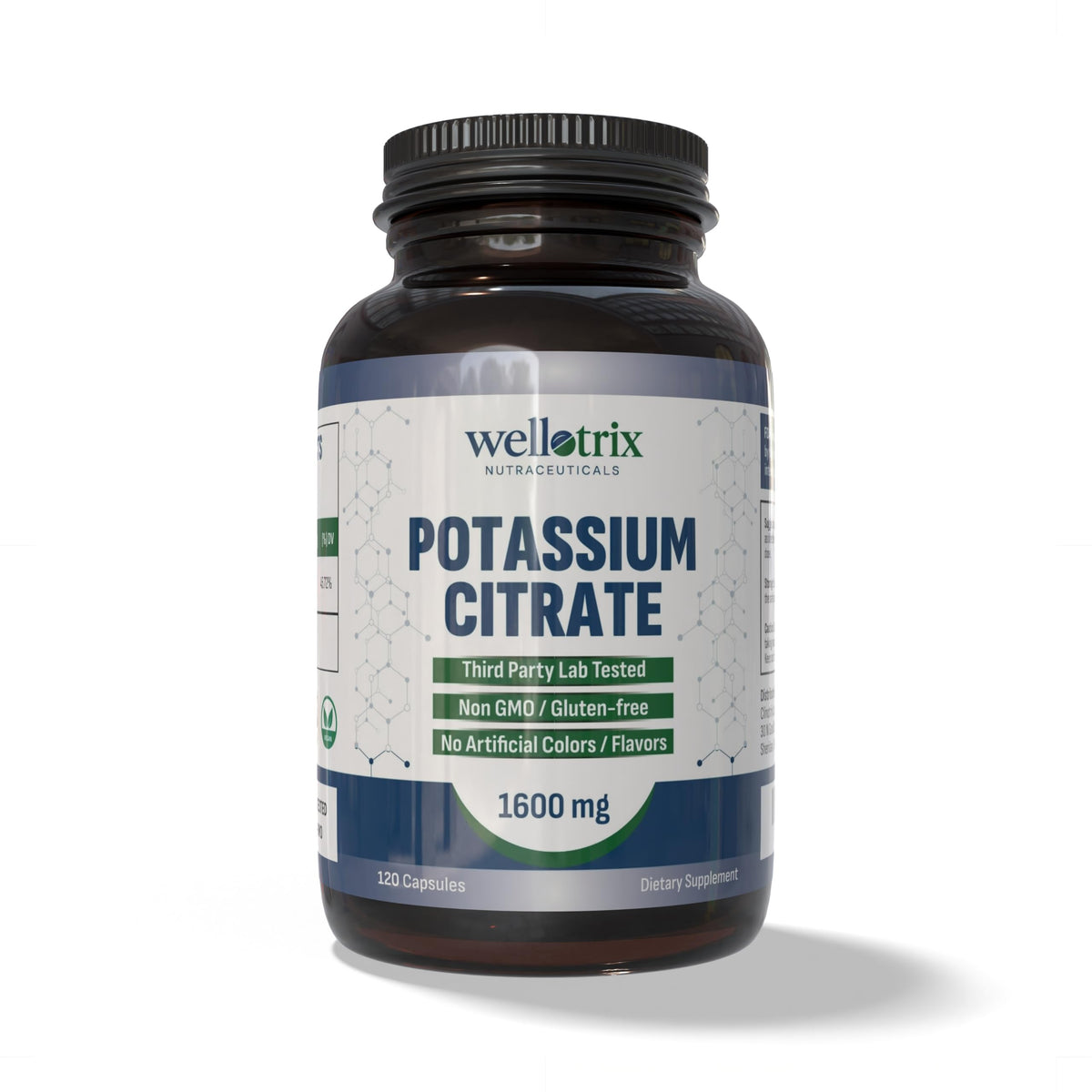 Citrate de Potassium Wellotrix 1600 mg 120 Capsules Végétales vue de face