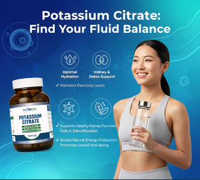 Citrate de Potassium Wellotrix 1600 mg capsules sur une table