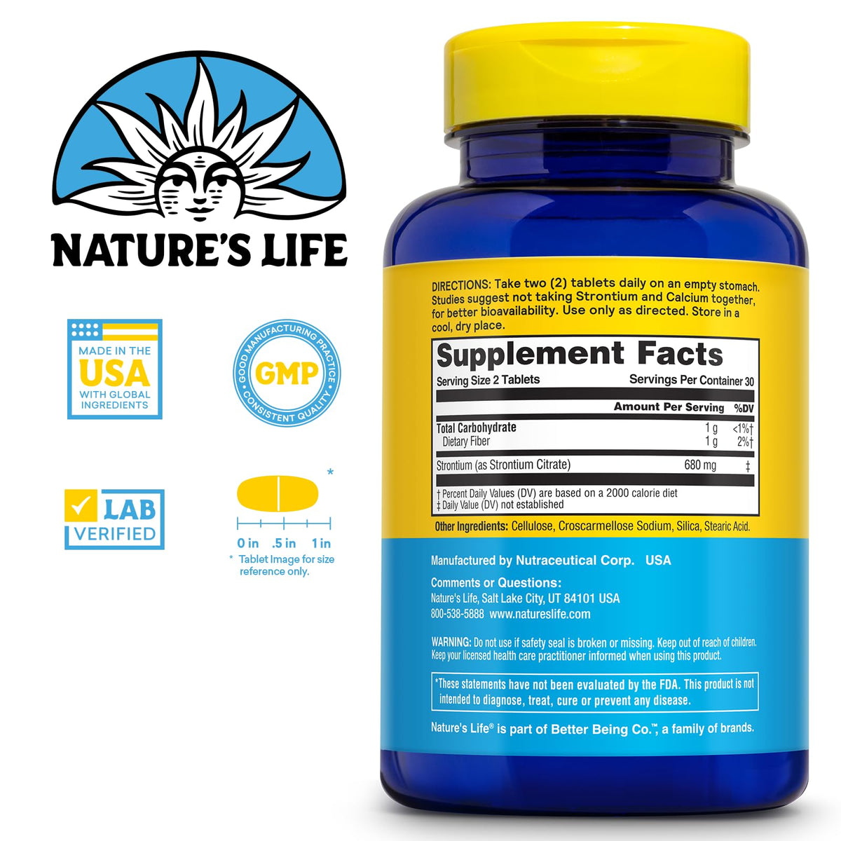 Citrate de Strontium Nature's Life, gélules végétariennes côte à côte