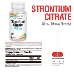 Citrate de Strontium SOLARAY 250 mg 60 VegCaps côté