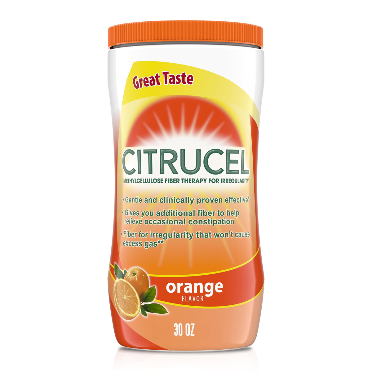CITRUCEL Poudre de Fibre 30 oz contenant saveur orange vue de face