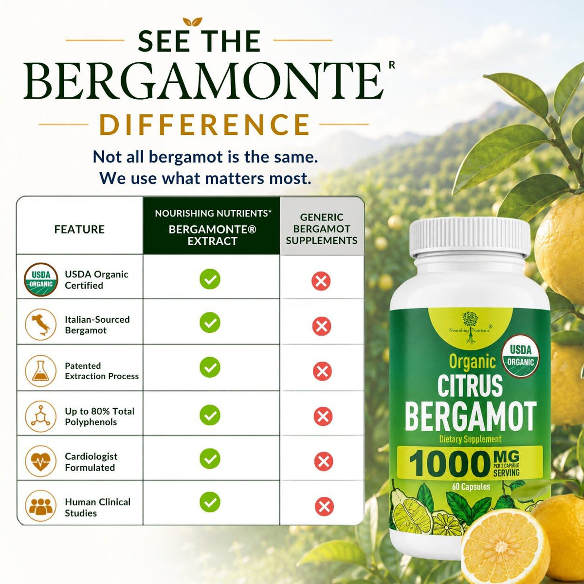 Citrus Bergamot 1000 mg capsules - mise en scène sur un bureau
