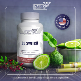 Citrus Bergamot 500 mg avec des ingrédients sur fond blanc