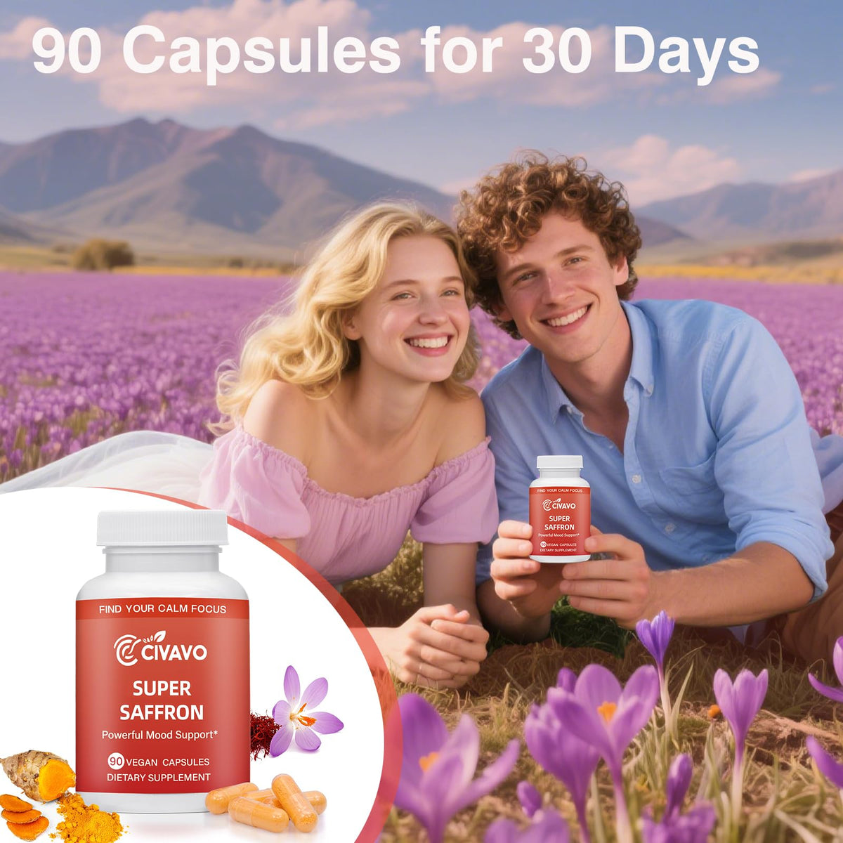 Civavo Compléments de Safran 30mg avec curcuma