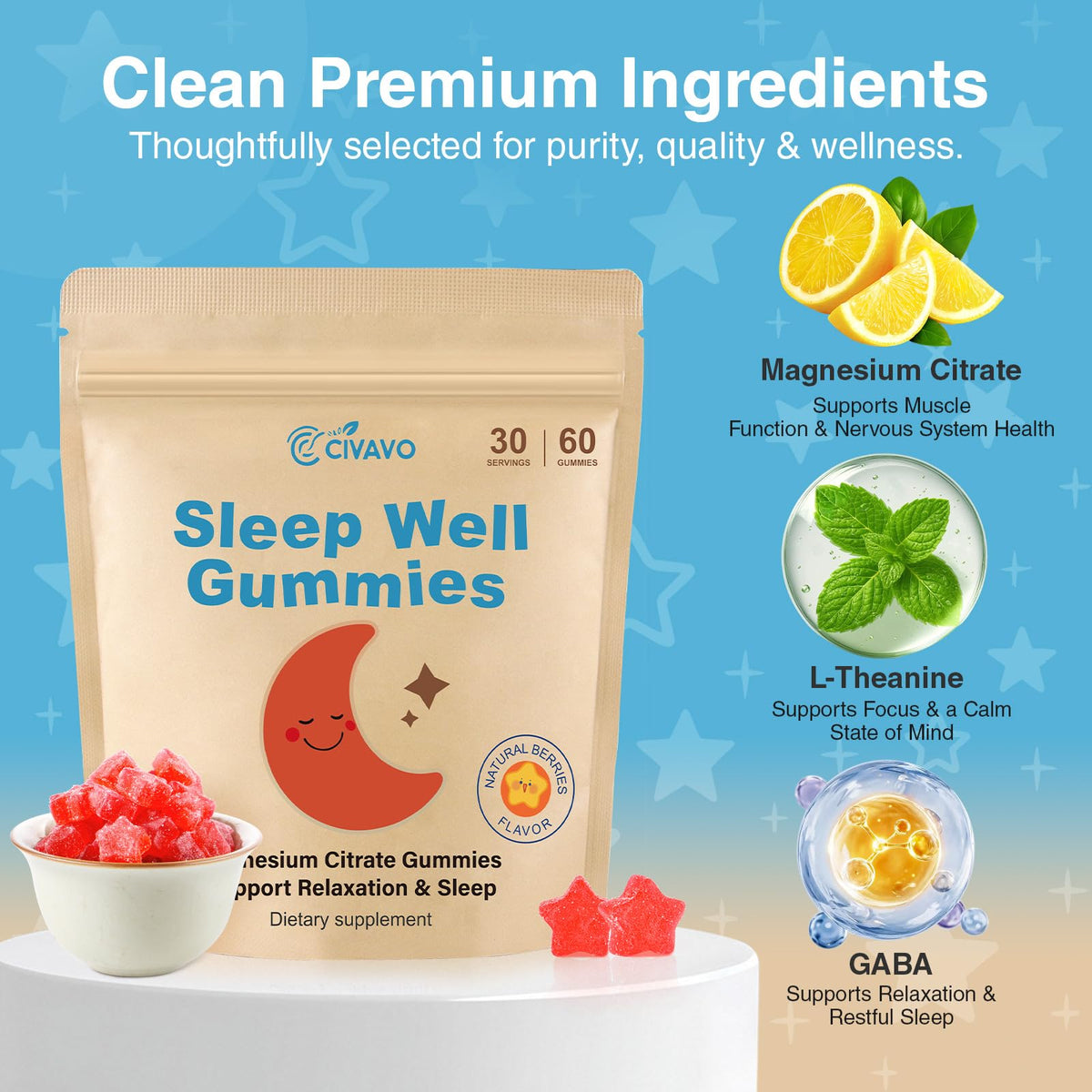 Civavo Gummies de Citrate de Magnésium pour Enfants, vue de dos