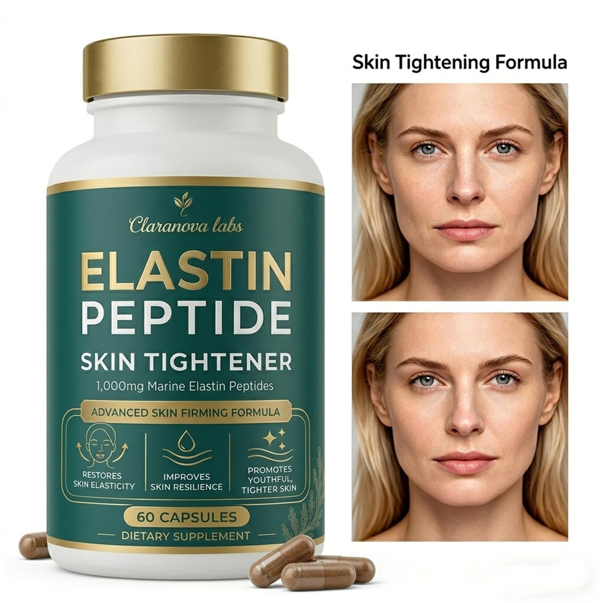 Claranova Labs Peptides d'Élastine 60 Capsules avec d'autres compléments