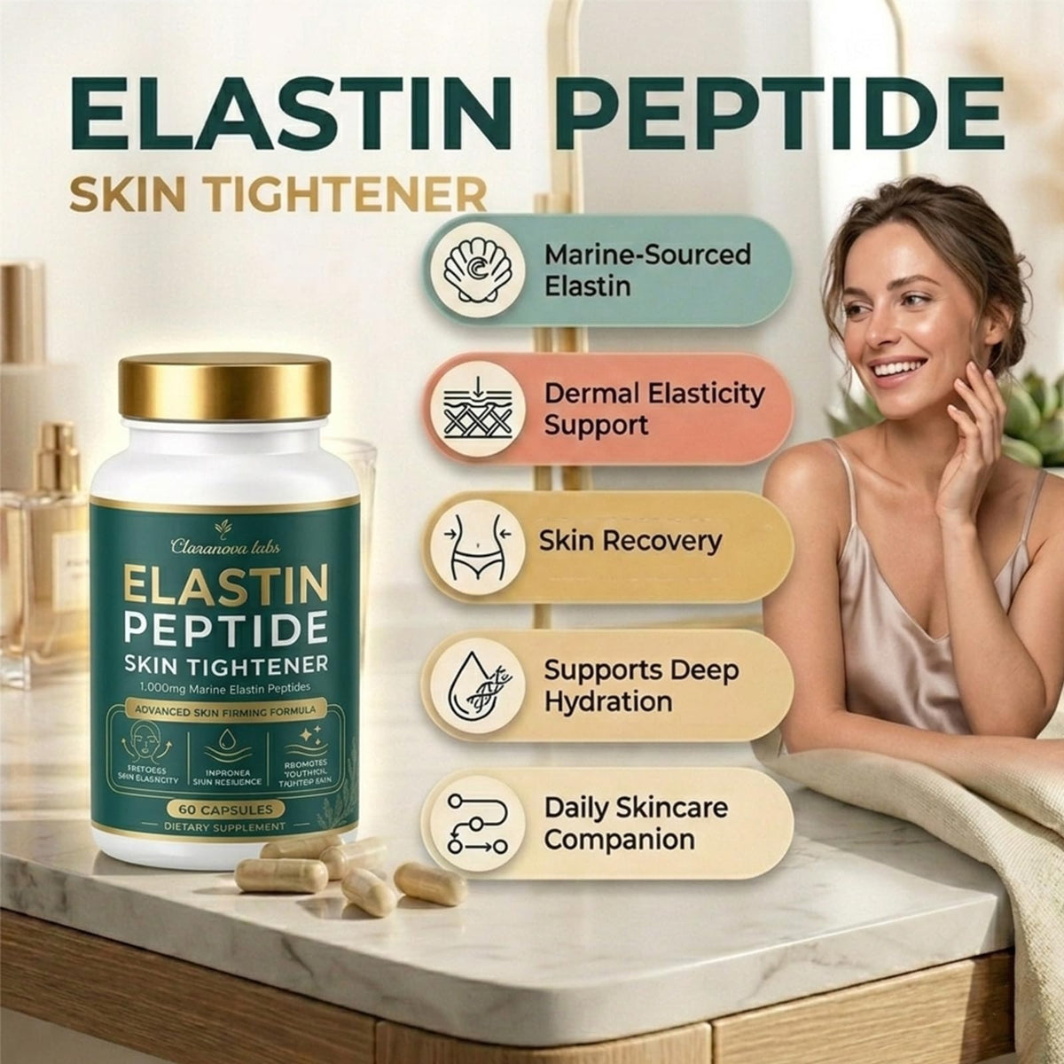 Claranova Labs Peptides d'Élastine 60 Capsules dans un cadre naturel
