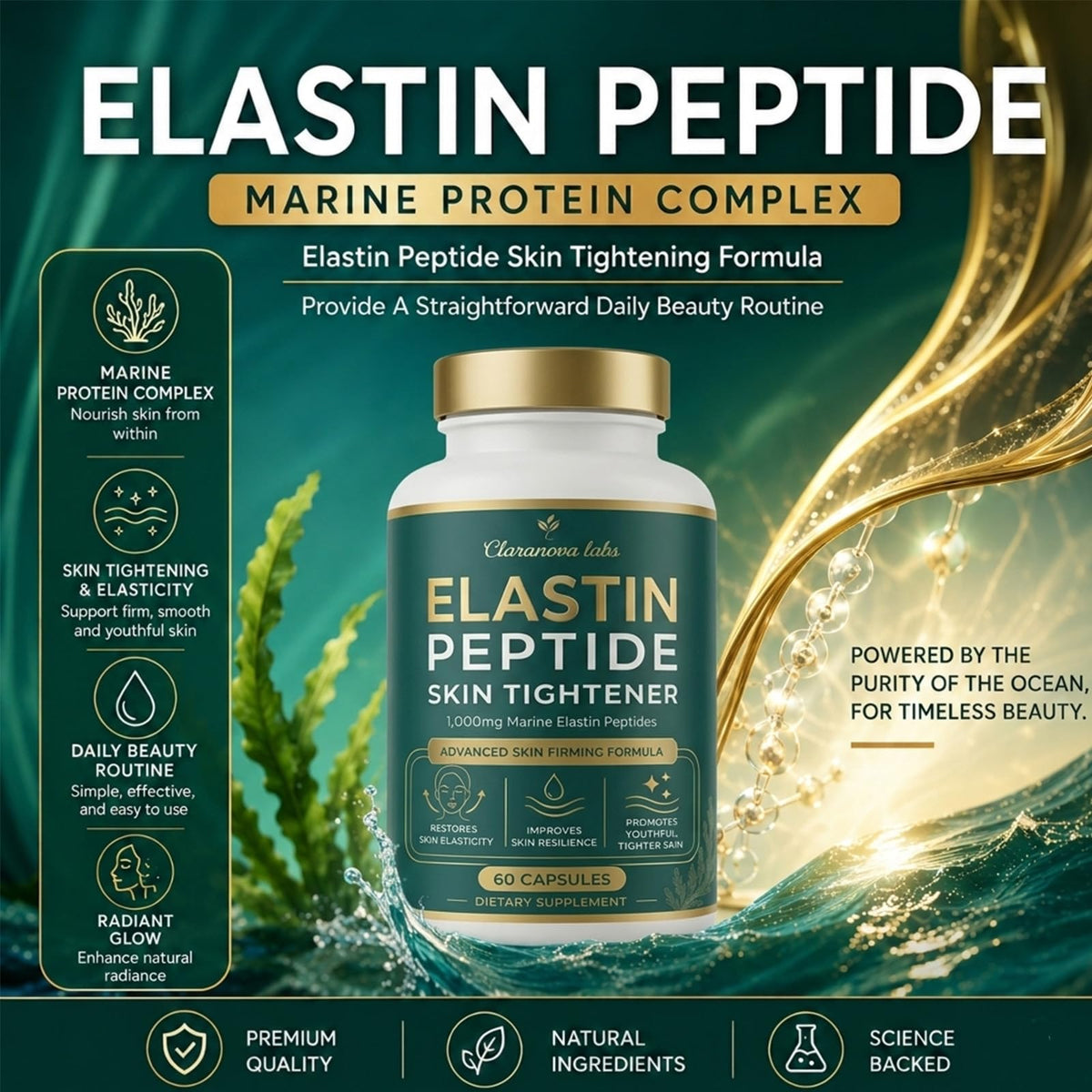 Claranova Labs Peptides d'Élastine 60 Capsules vue arrière