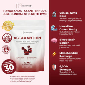 ClarityMD Astaxanthin 12mg gélules avec verre d'eau